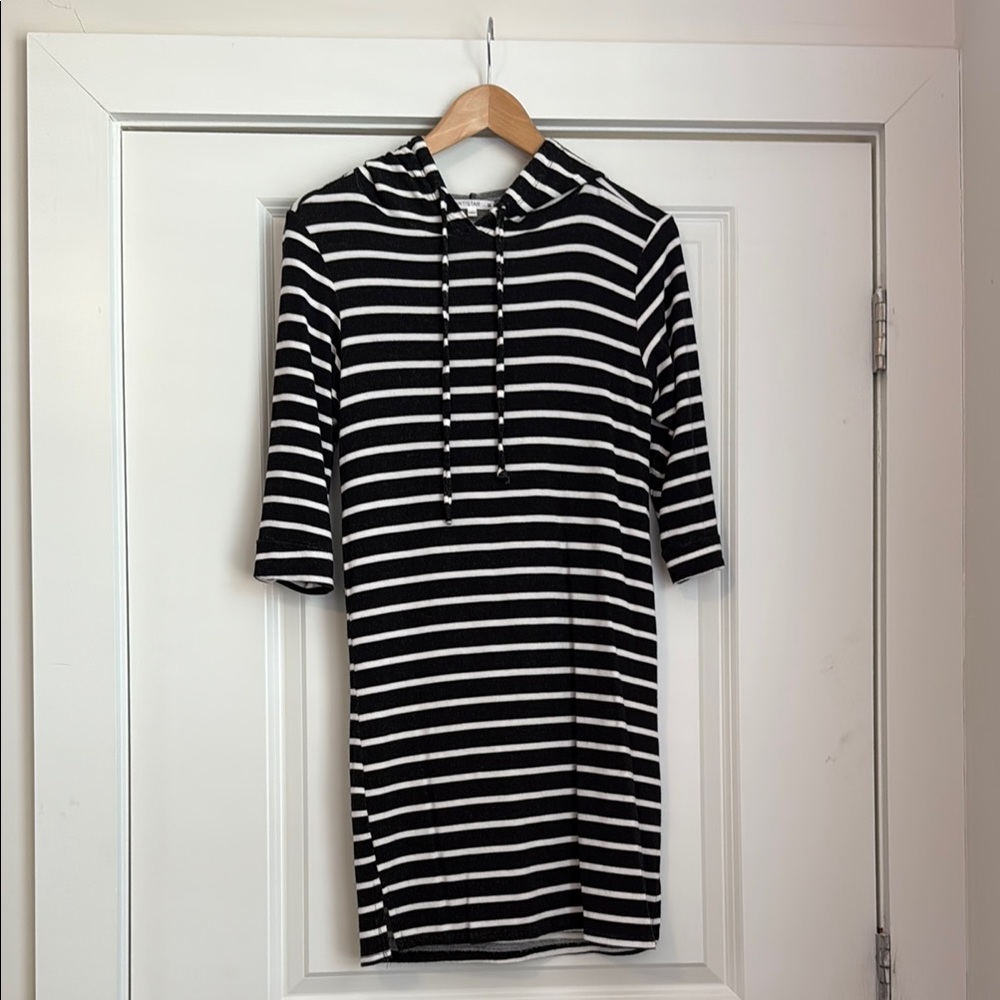 Black and White Striped Hoodie Dress